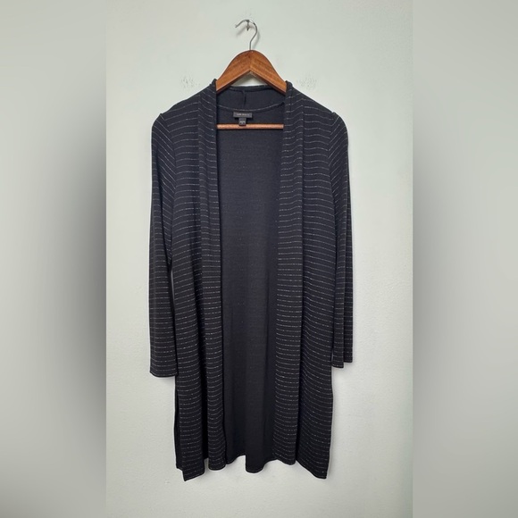 J.Jill Luxurious Wearever Ottoman-Knit Open-Front Cardigan Duster Black/Silver M - Picture 3 of 13